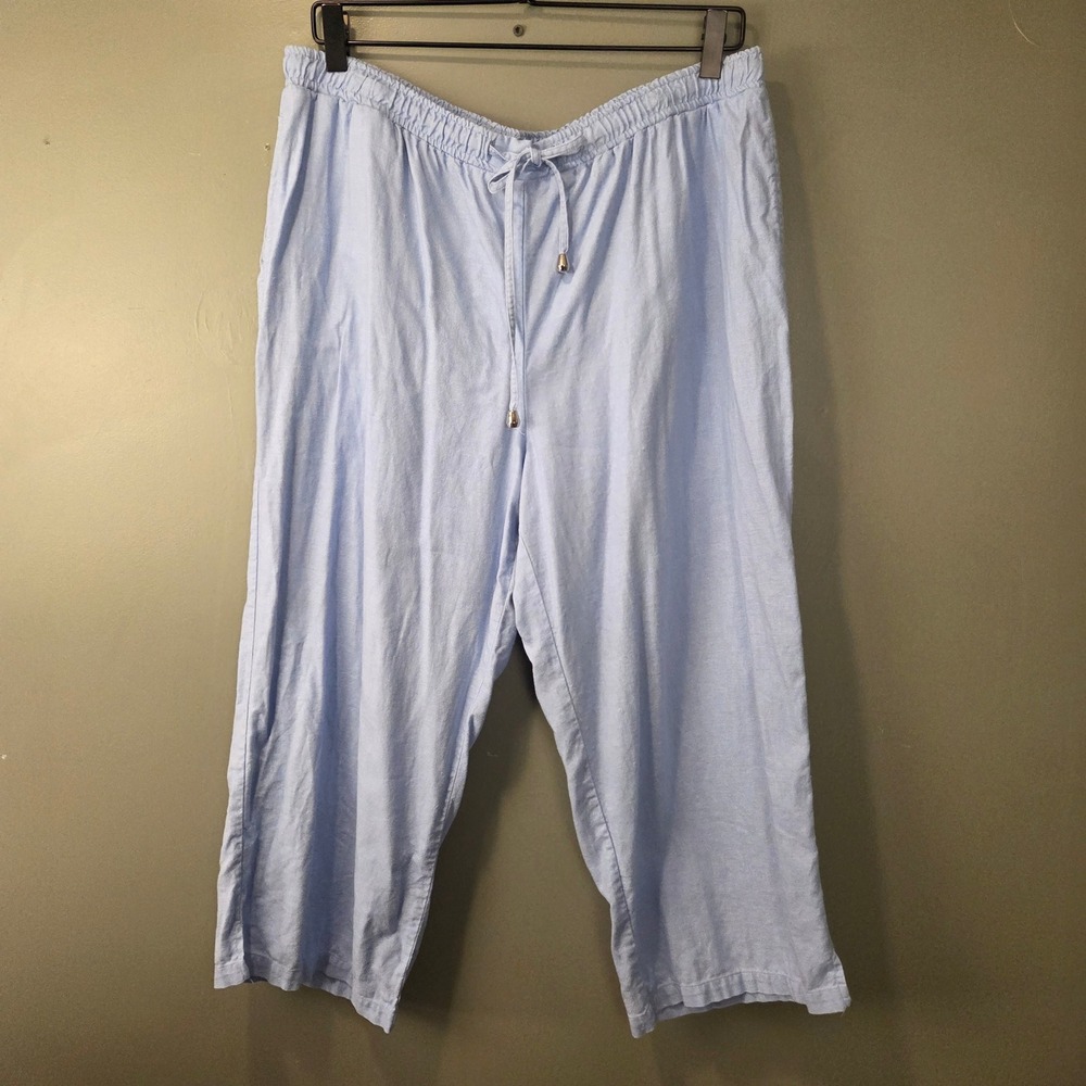 Sag Harbor Women's Linen Blend Pull On Cropped Capri Pants Size Petite XL